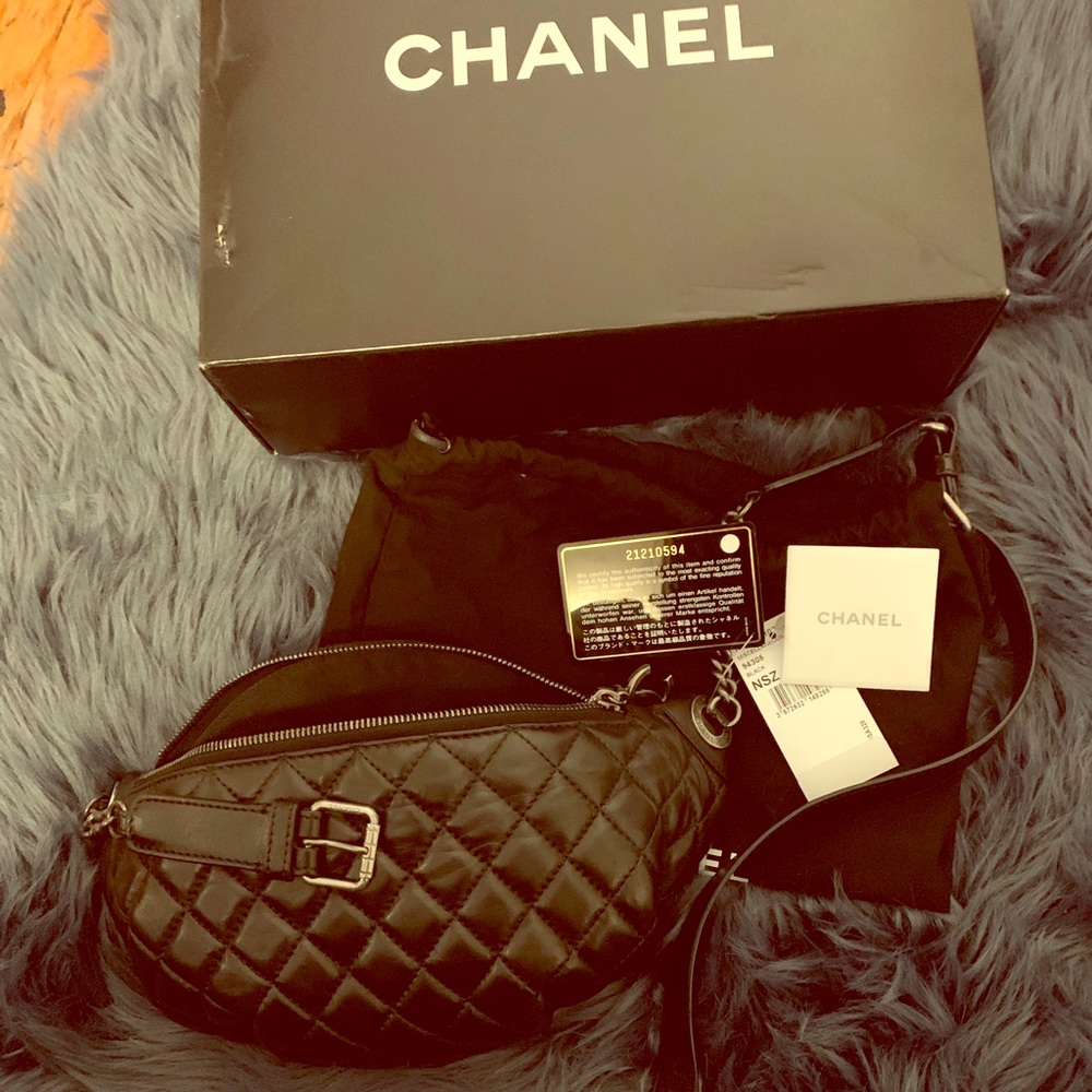 Chanel black quilted fanny pack